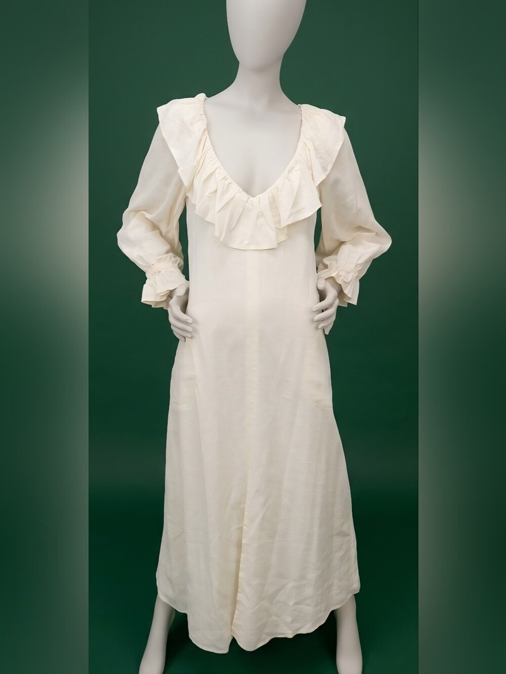 NWT Anthropologie Porridge Ruffled Long Sleeve Maxi Dress Ivory Sz:S